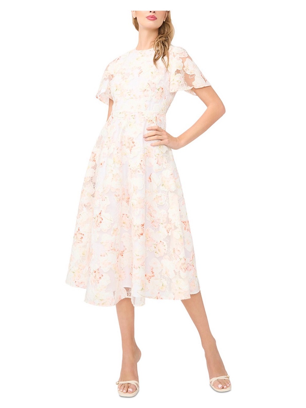 Ted Baker London Floral Lace Fit-and-Flare Dress with Peach Accents